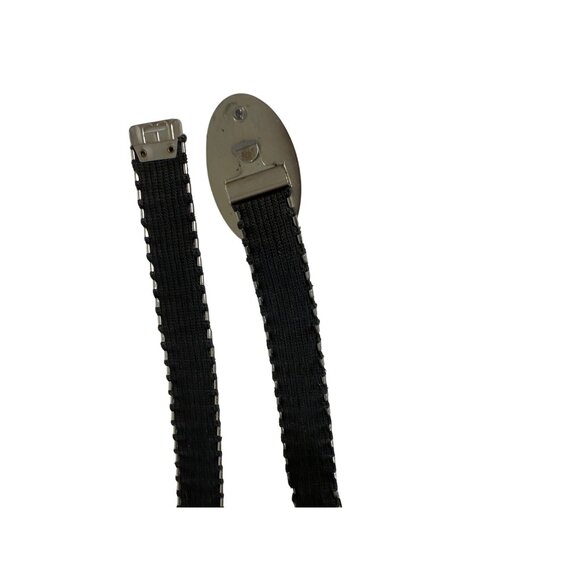 Retro Mermaid Scale Stretch Belt Size L to XL Silver Floral Buckle VTG 80s Cinch - Picture 6 of 13